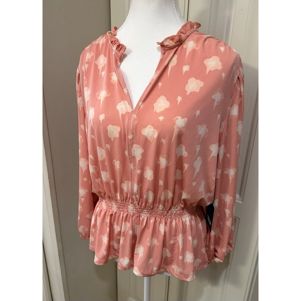 Simply Vera Vera Wang Peach Peplum Blouse Size L Coquette Cottagecore Ruffle NWT